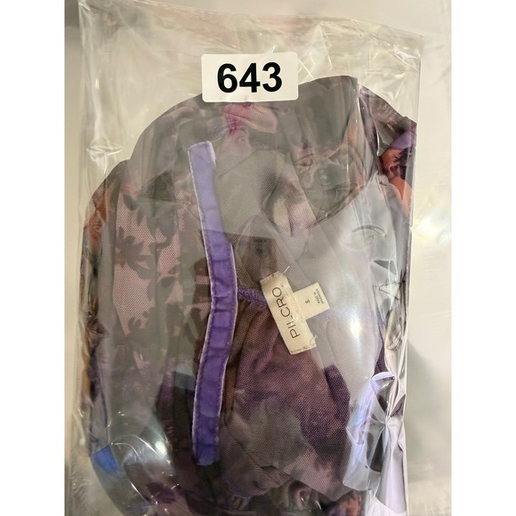 Pilcro Anthropologie Ruched Mesh Floral Print Button Down Top Purple Size Small - Picture 12 of 12